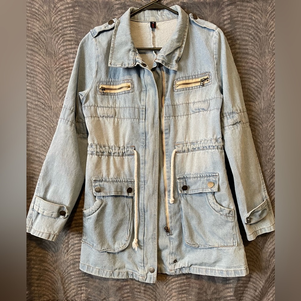 Tunic Style Denim Utility Jacket size M